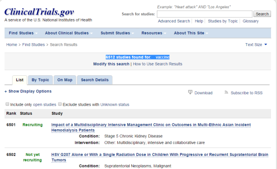 clinicaltrials.gov-vaccine search